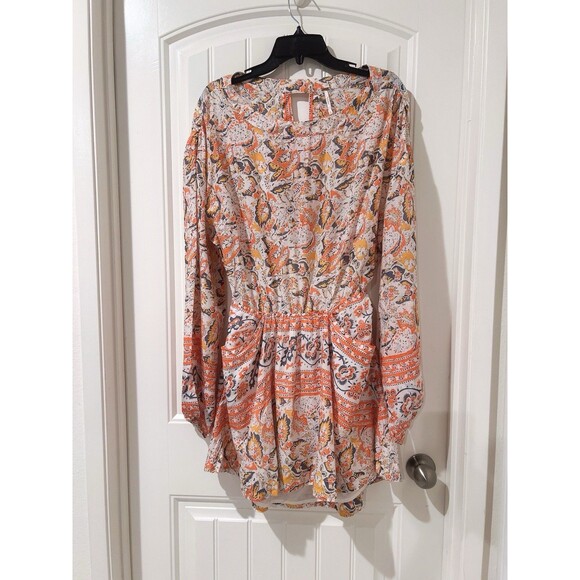 Free People Mini Pocket Dress Sun Ruffle Printed Long Sleeve Cut Out Back Button - Picture 6 of 12